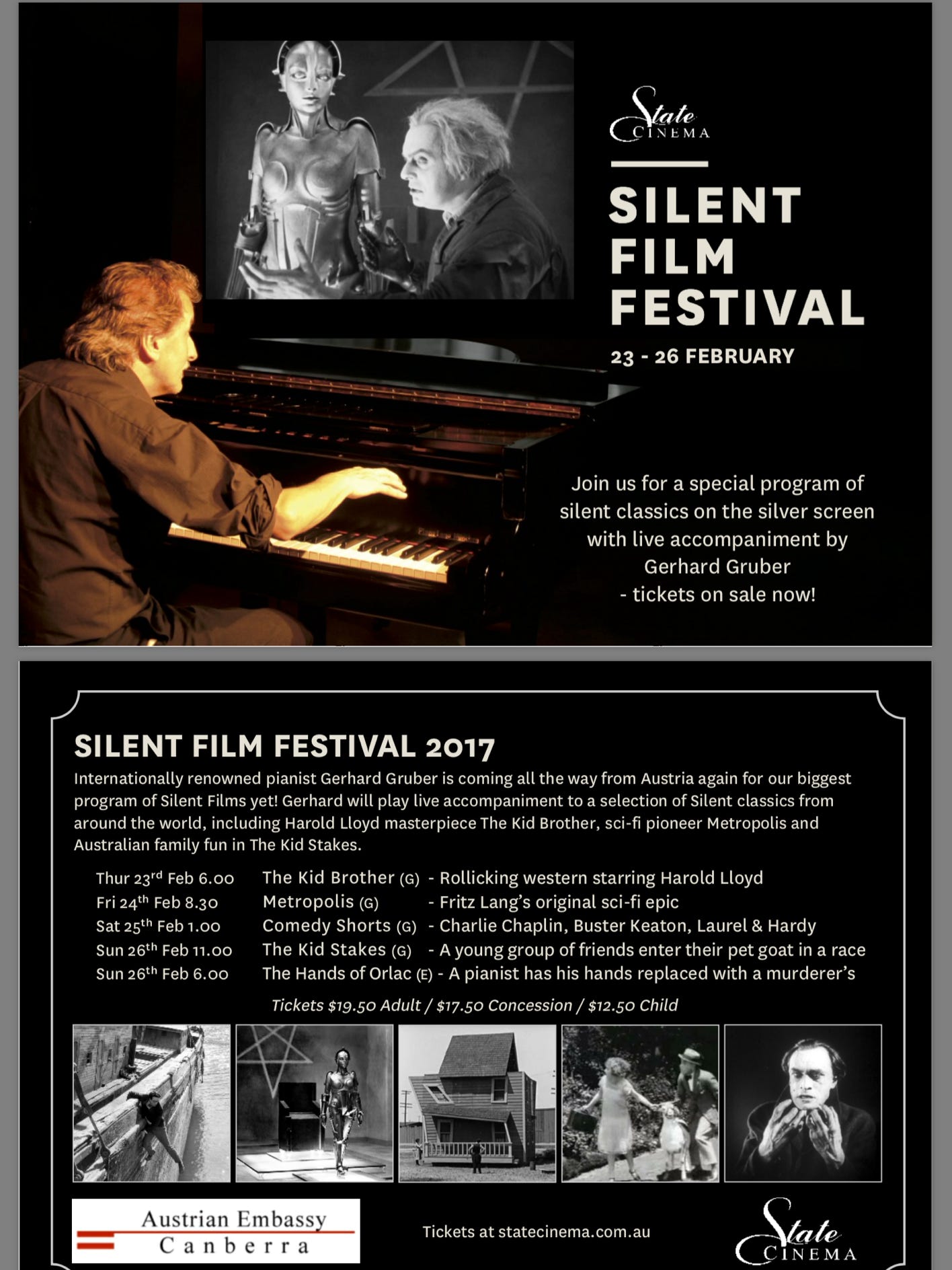 Silent Film Festival Hobart 2017 with silent film pianist Gerhard Gruber 